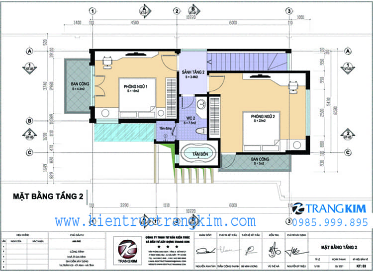 Mặt bằng thiết kế tầng 2 1 Thiết kế biệt thự vườn 2 tầng hiện đại tại Hà Tĩnh