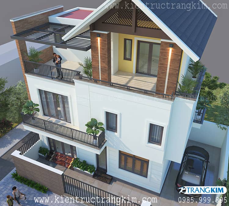 Công năng sử dụng các tầng như sau: 1 Thiết kế biệt thự 2 tầng 1 tum mái thái hiện đại