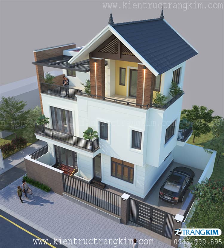 Hình ảnh phối cảnh kiến trúc căn biệt thự 3 Thiết kế biệt thự 2 tầng 1 tum mái thái hiện đại