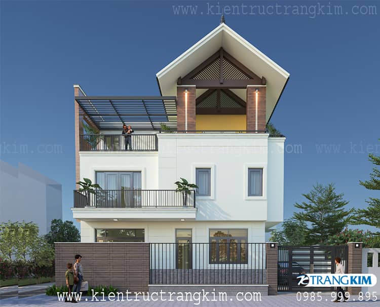 Hình ảnh phối cảnh kiến trúc căn biệt thự 4 Thiết kế biệt thự 2 tầng 1 tum mái thái hiện đại