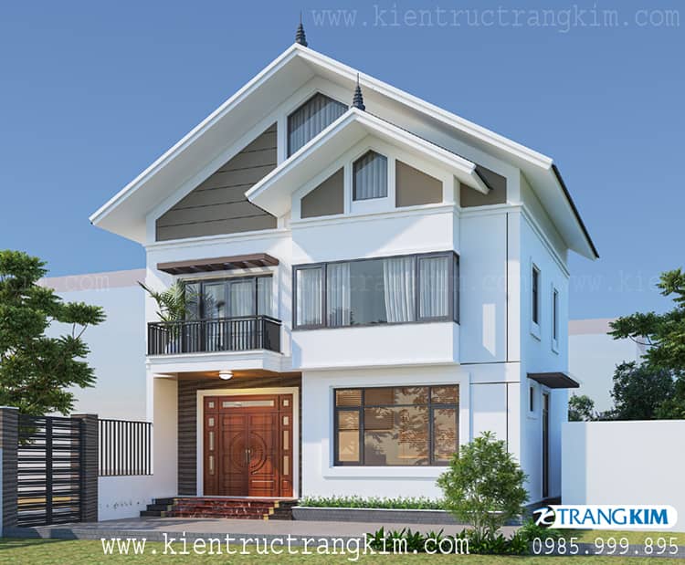 Hình ảnh phối cảnh biệt thự 2 tầng hiện đại và tiện nghi 4 Thiết kế biệt thự 2 tầng 4 phòng ngủ mái thái hiện đại