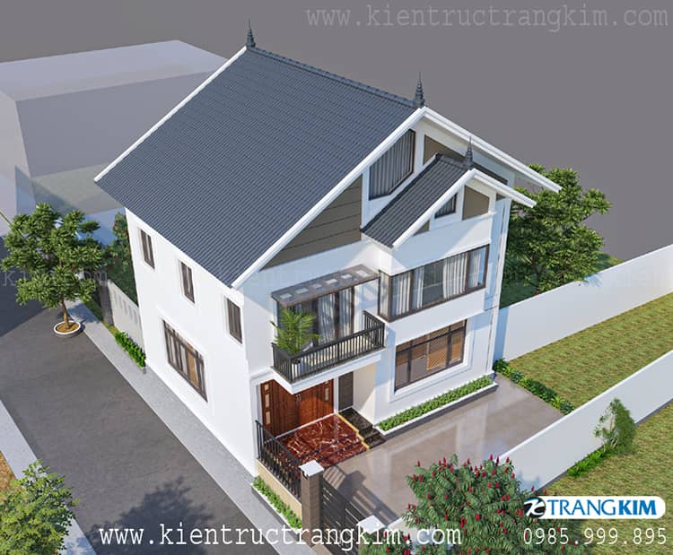 Hình ảnh phối cảnh biệt thự 2 tầng hiện đại và tiện nghi 5 Thiết kế biệt thự 2 tầng 4 phòng ngủ mái thái hiện đại