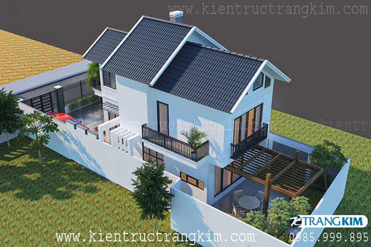 Hình ảnh phối cảnh biệt thự nhà vườn 2 tầng mái thái. 5 Thiết kế biệt thự vườn 2 tầng hiện đại tại Hà Tĩnh