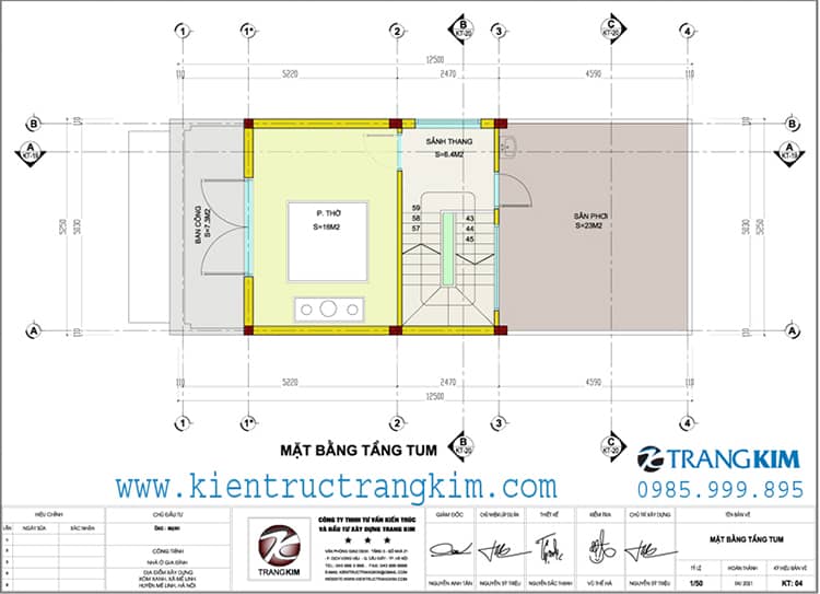 Mặt bằng thiết kế tầng tum nhà lô 5.25x12.5m