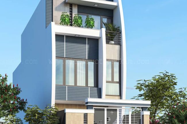 Phối cảnh kiến trúc mặt trước căn nhà