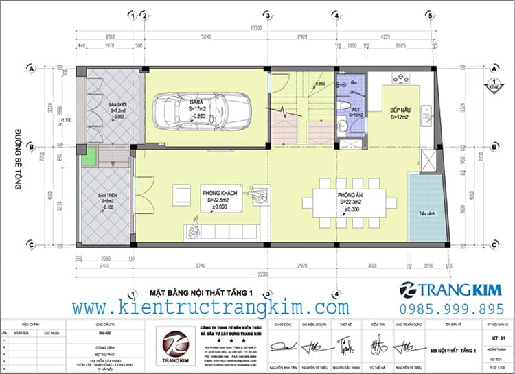 Mặt bằng kiến trúc tầng 1 1 Biệt thự phố hiện đại với kích thước 7.7x15.5m