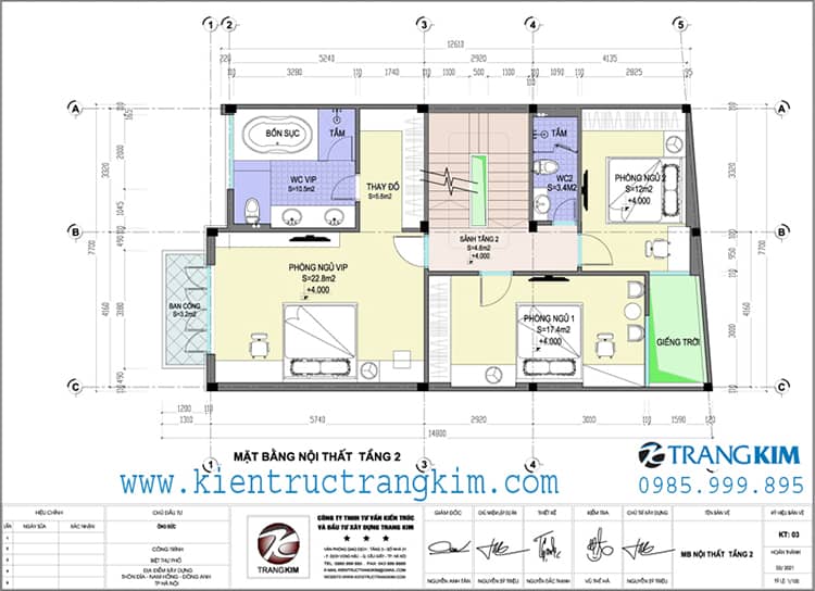 Mặt bằng kiến trúc tầng 2 1 Biệt thự phố hiện đại với kích thước 7.7x15.5m