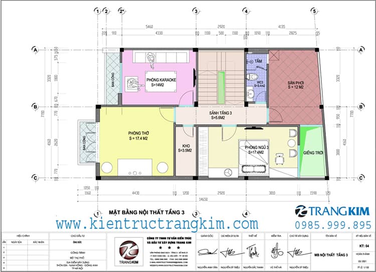 Mặt bằng kiến trúc tầng 3 1 Biệt thự phố hiện đại với kích thước 7.7x15.5m