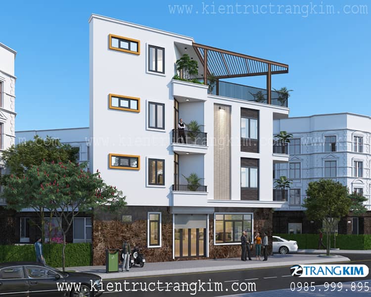 Hình ảnh phối cảnh nhà hình tam giác 2 mặt tiền 4 Phối cảnh nhà hình tam giác với 2 mặt thoáng