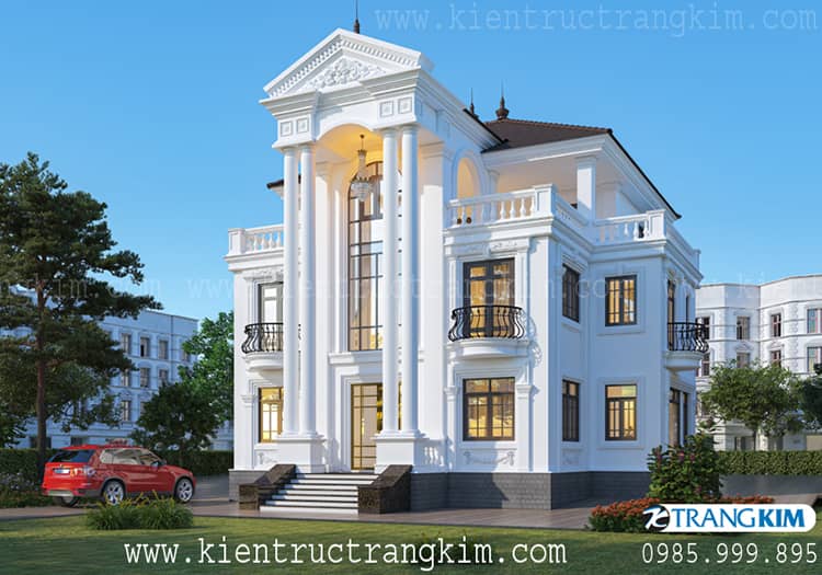Hình ảnh phối cảnh kiến trúc căn biệt thự cổ điển 2 tầng 1 tum tại Sóc Sơn 3 Biệt thự cổ điển 2 tầng 1 tum 3 phòng ngủ