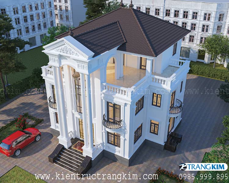 Hình ảnh phối cảnh kiến trúc căn biệt thự cổ điển 2 tầng 1 tum tại Sóc Sơn 4 Biệt thự cổ điển 2 tầng 1 tum 3 phòng ngủ