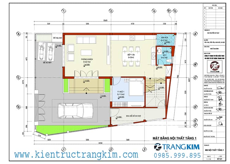 Mặt bằng kiến trúc tầng 1 1 Biệt thự 2 tầng 1 tum mái thái hiện đại