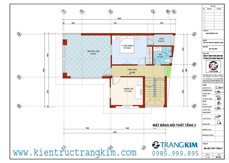 Mặt bằng kiến trúc tầng tum 1 Biệt thự 2 tầng 1 tum mái thái hiện đại