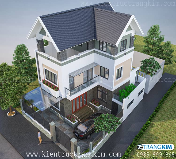 Công năng sử dụng các tầng 1 Biệt thự 2 tầng 1 tum mái thái hiện đại