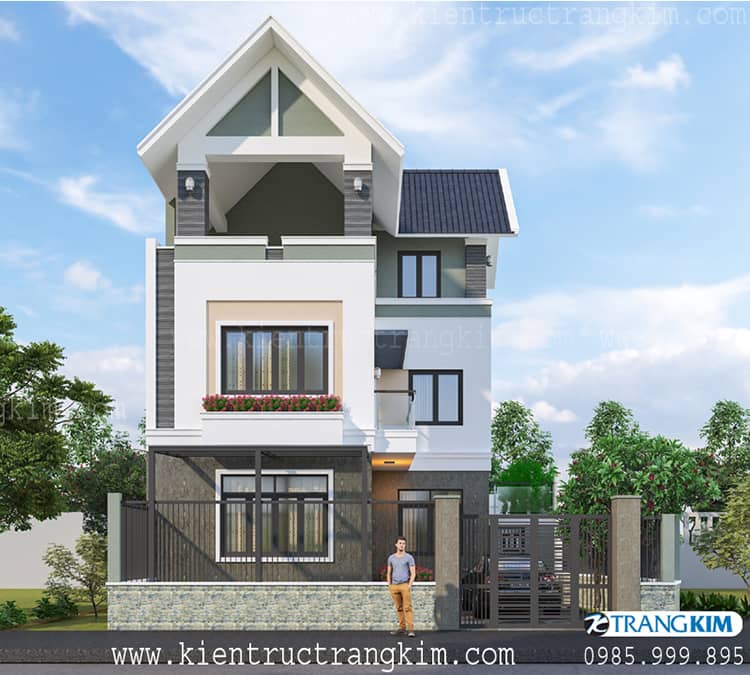 Hình ảnh phối cảnh thiết kế kiến trúc biệt thự 2 tầng 1 tum mái thái 3 Biệt thự 2 tầng 1 tum mái thái hiện đại