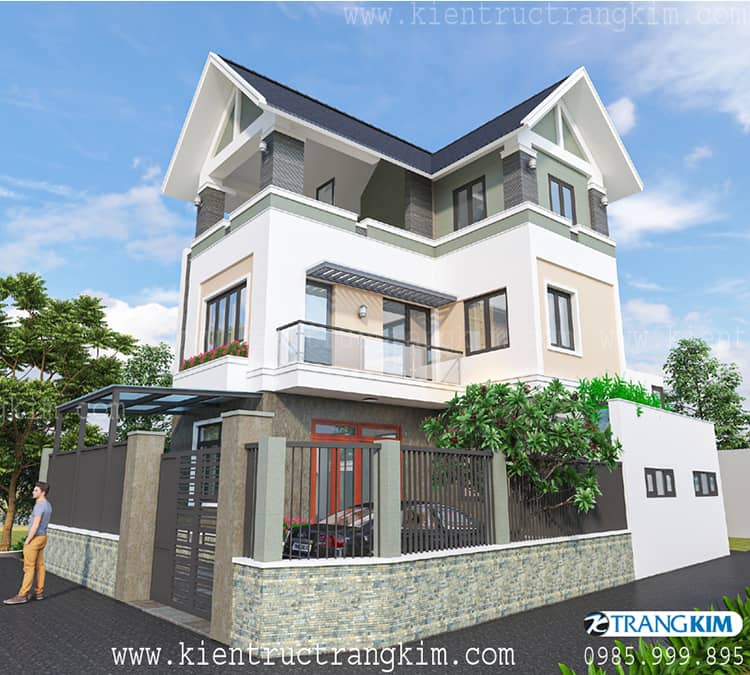 Hình ảnh phối cảnh thiết kế kiến trúc biệt thự 2 tầng 1 tum mái thái 4 Biệt thự 2 tầng 1 tum mái thái hiện đại