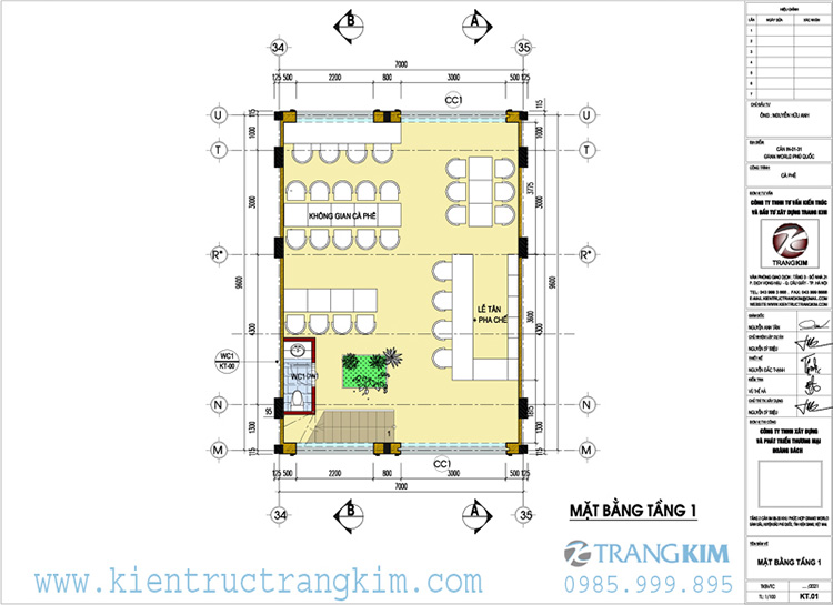 Mặt bằng thiết kế quán cà phê tầng 1