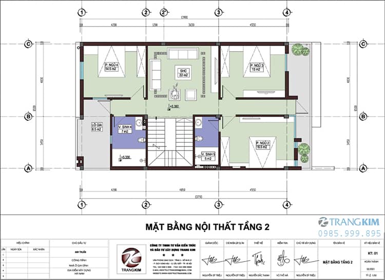 Mặt bằng thiết kế tầng 2 căn biệt thự