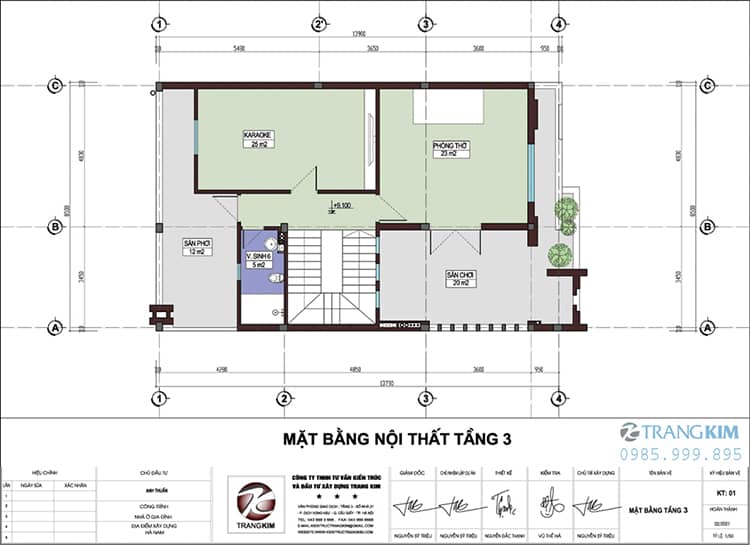 Mặt bằng thiết kế tầng 3 căn biệt thự