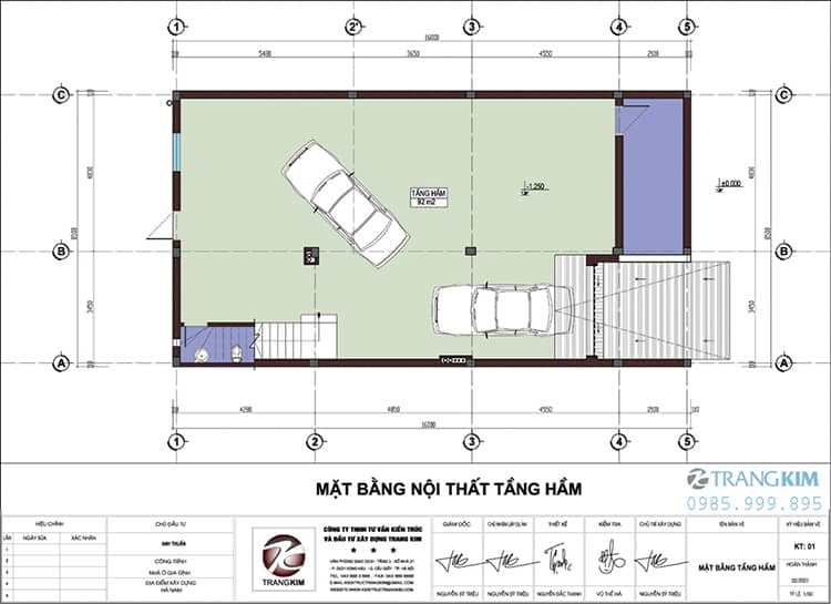 Mặt bằng tầng hầm căn biệt thự phố