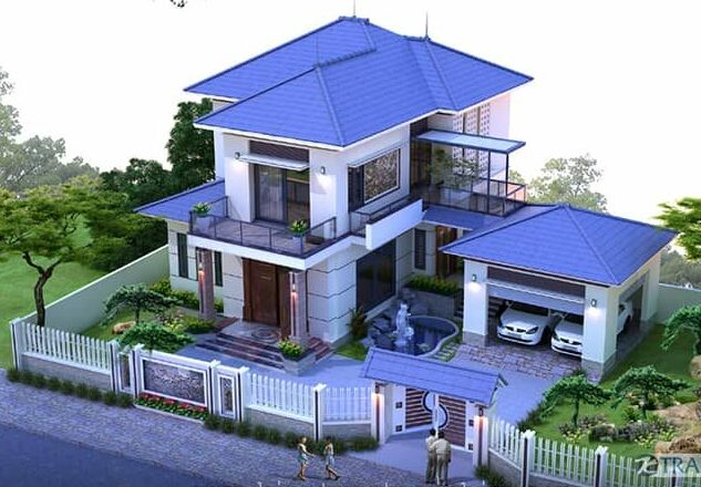 Thiết kế biệt thự vườn 2 tầng 4 phòng ngủ có Gara hiện đại