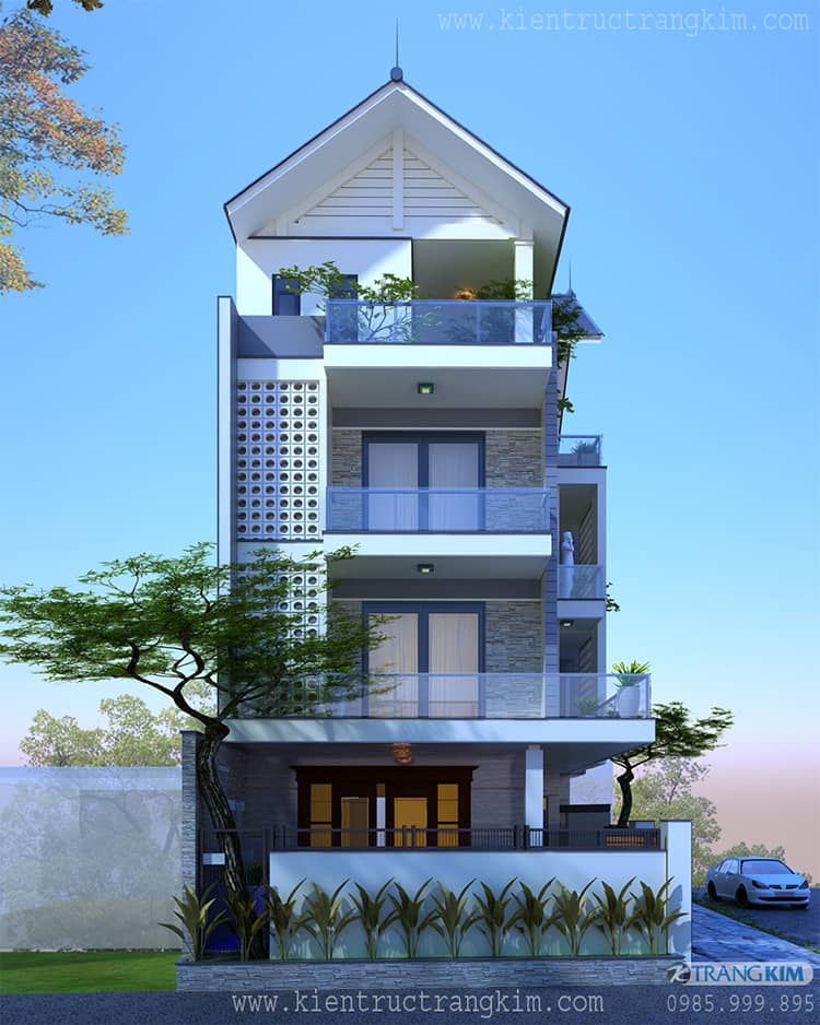 Hình ảnh phối cảnh kiến trúc biệt thự phố lô góc 2 mặt thoáng 2 biệt thự 3 tầng 1 tum