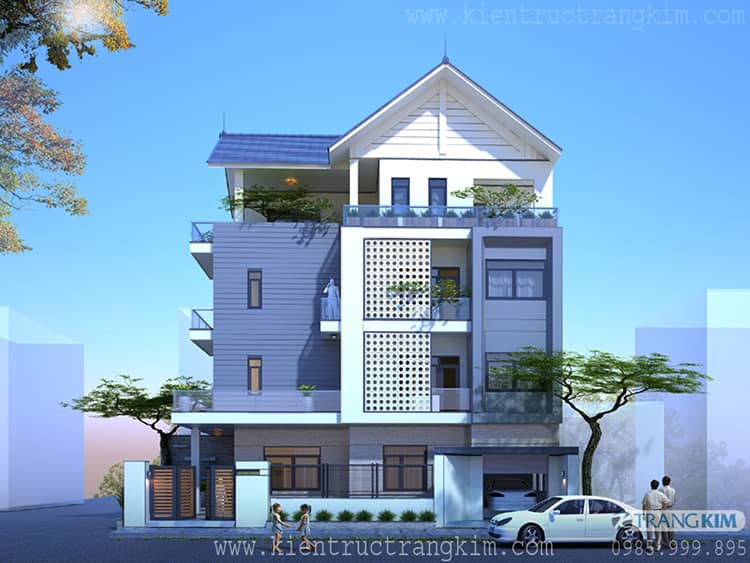 Hình ảnh phối cảnh kiến trúc biệt thự phố lô góc 2 mặt thoáng 3 biệt thự 3 tầng 1 tum