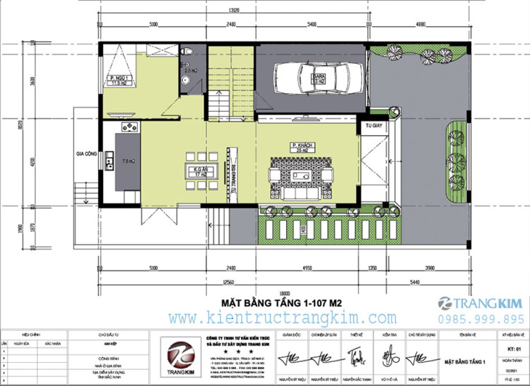 Mặt bằng thiết kế tầng 1 biệt thự 2 tầng tân cổ điển