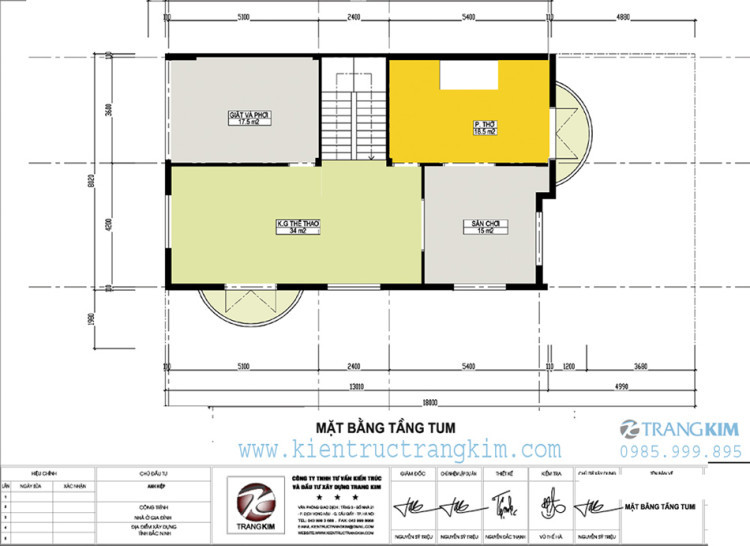 Mặt bằng thiết kế tầng tum biệt thự 2 tầng tân cổ điển