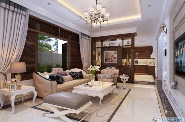 Nội thất phòng khách biệt thự 2 tầng 1 tum