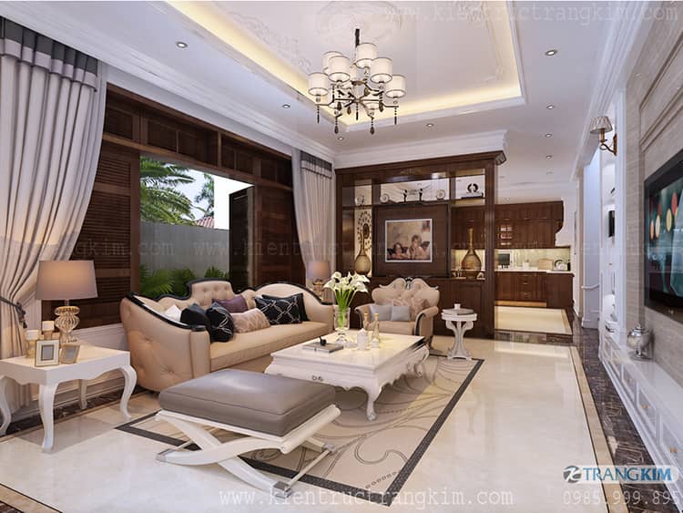 Nội thất phòng khách biệt thự 2 tầng 1 tum