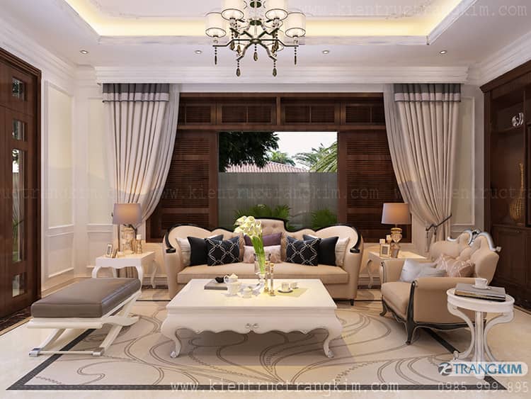Nội thất phòng khách biệt thự 2 tầng 1 tum