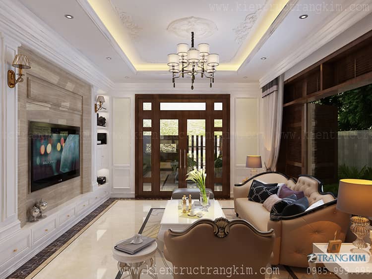 Nội thất phòng khách biệt thự 2 tầng 1 tum