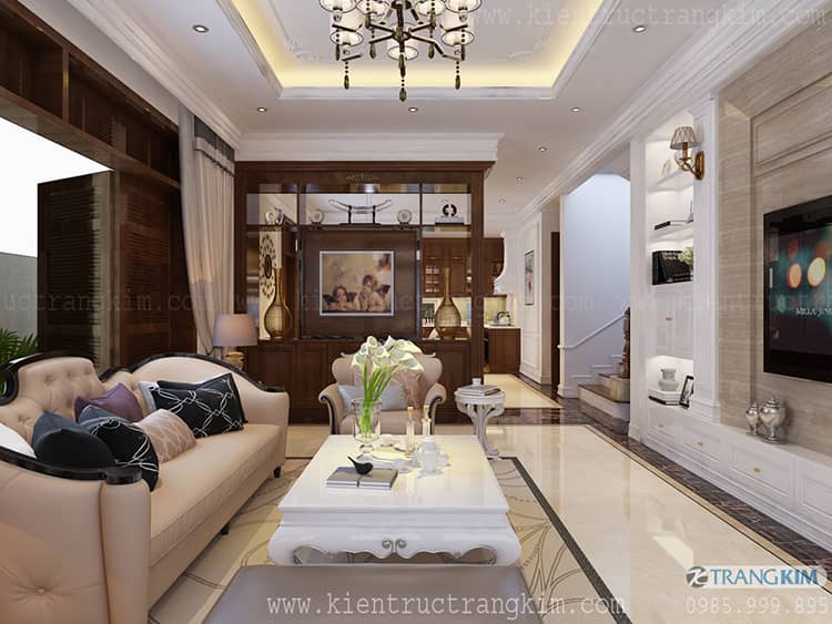 Nội thất phòng khách biệt thự 2 tầng 1 tum