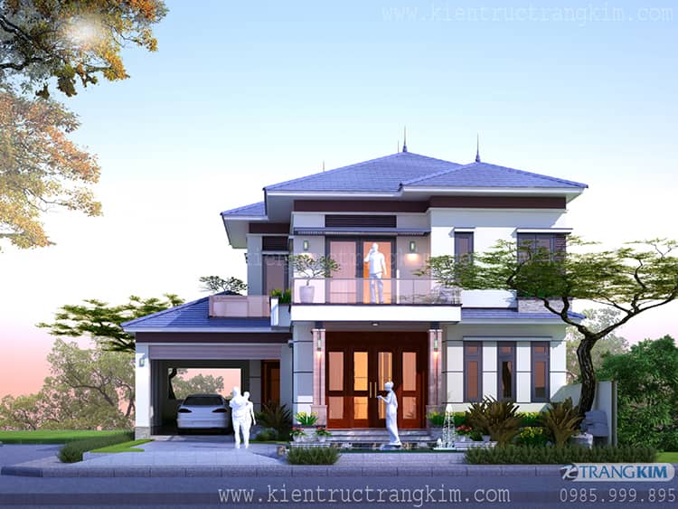 Hình ảnh phối cảnh thiết kế kiến trúc biệt thự 2 tầng mái Nhật 2 Thiết kế biệt thự 2 tầng mái Nhật