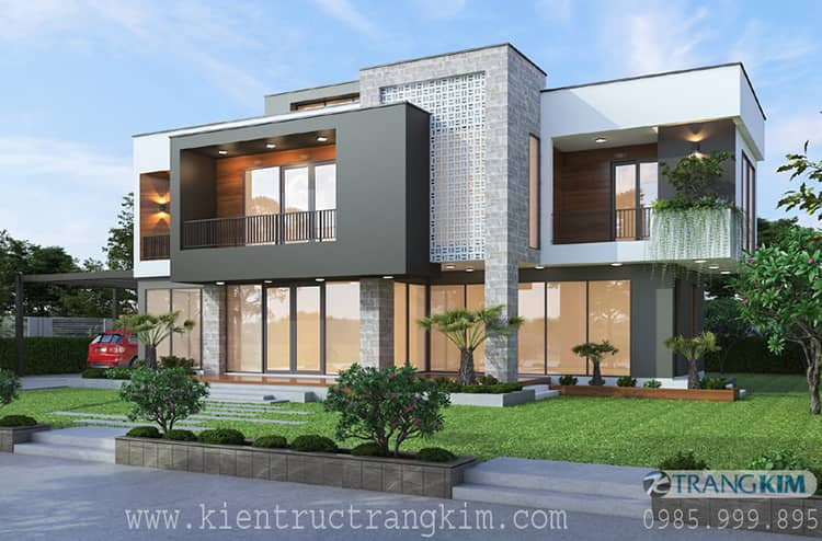 Hình ảnh phối cảnh thiết kế kiến trúc biệt thự 2 tầng 1 tum hiện đại 1 Biệt thự 2 tầng 1 tum hòa hợp cùng thiên nhiên