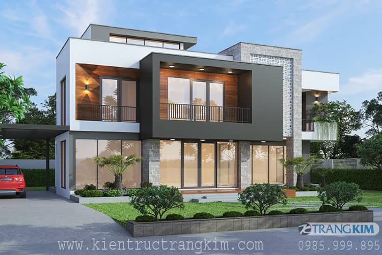 Hình ảnh phối cảnh thiết kế kiến trúc biệt thự 2 tầng 1 tum hiện đại 3 Biệt thự 2 tầng 1 tum hòa hợp cùng thiên nhiên