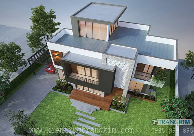 Hình ảnh phối cảnh thiết kế kiến trúc biệt thự 2 tầng 1 tum hiện đại 6 Biệt thự 2 tầng 1 tum hòa hợp cùng thiên nhiên