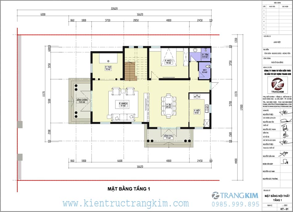 mặt bằng kiến trúc tầng 1