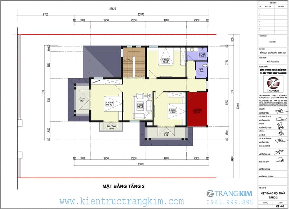 mặt bằng kiến trúc tầng 2