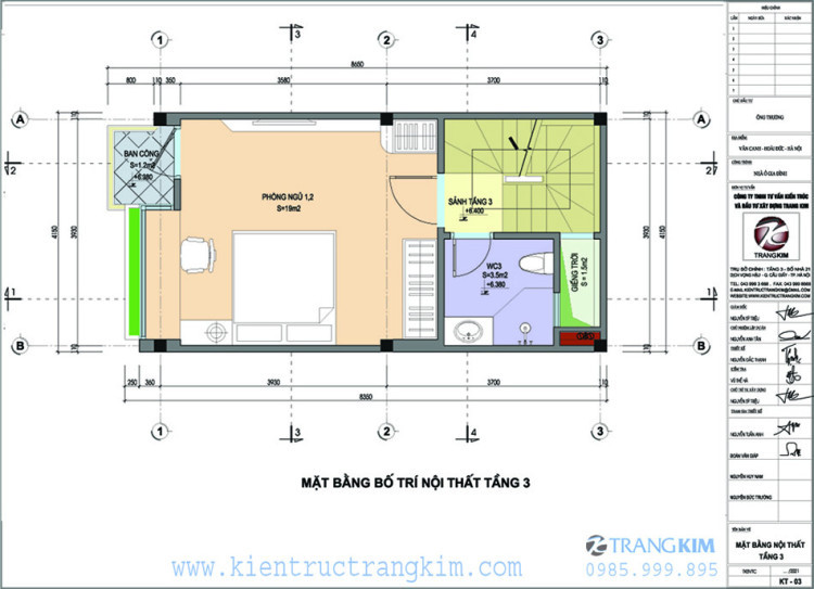 mặt bằng thiết kế tầng 3