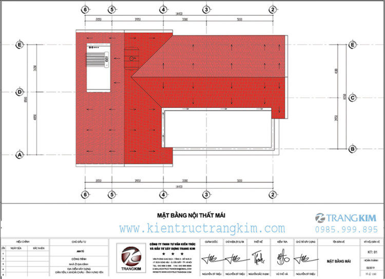 Mặt bằng kiến trúc mái biệt thự 3 tầng