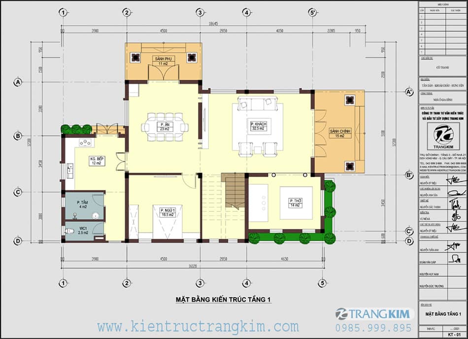 Mặt bằng kiến trúc tầng 1 1 Mặt bằng thiết kế tầng 1