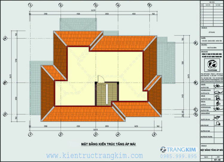 Mặt bằng kiến trúc tầng áp mái 1 Mặt bằng thiết kế tầng áp mái