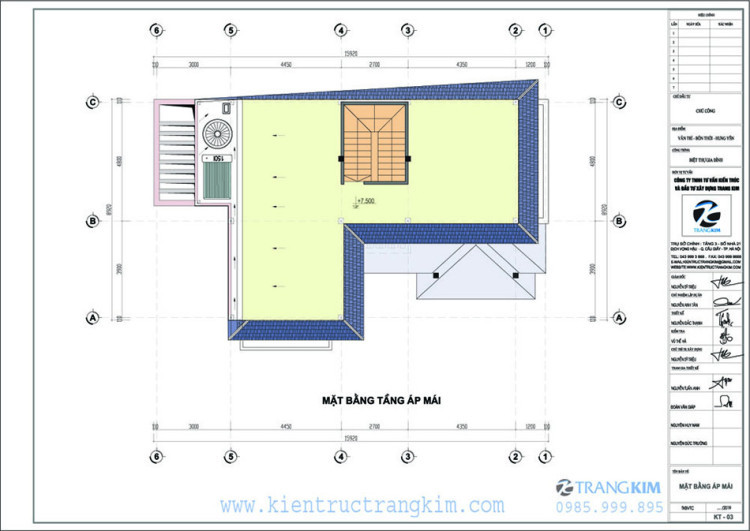 Mặt bằng thiết kế tầng áp mái