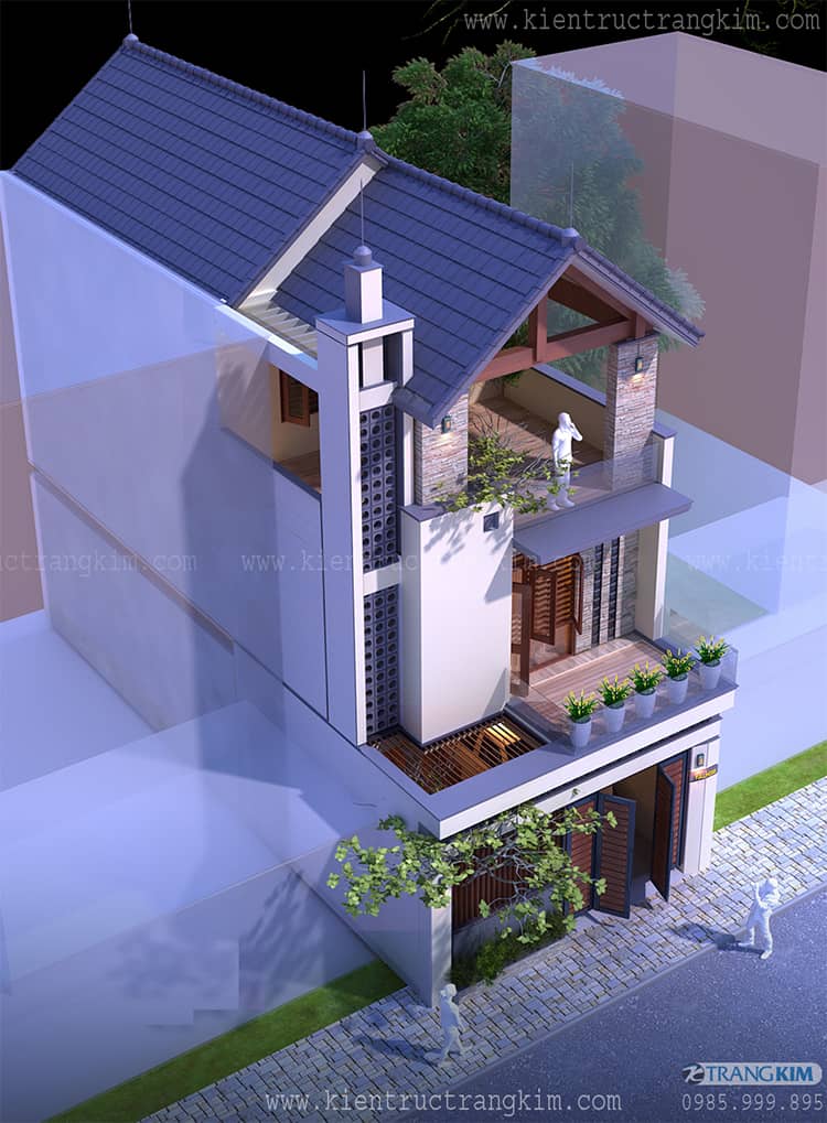 Hình ảnh phối cảnh thiết kế kiến trúc nhà ống 3 tầng hiện đại 1 Nhà ống 3 tầng 4 phòng ngủ