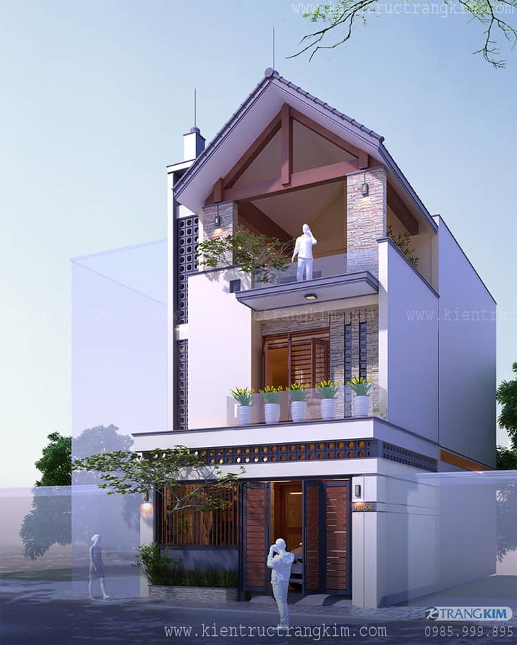 Hình ảnh phối cảnh thiết kế kiến trúc nhà ống 3 tầng hiện đại 2 Nhà ống 3 tầng 4 phòng ngủ