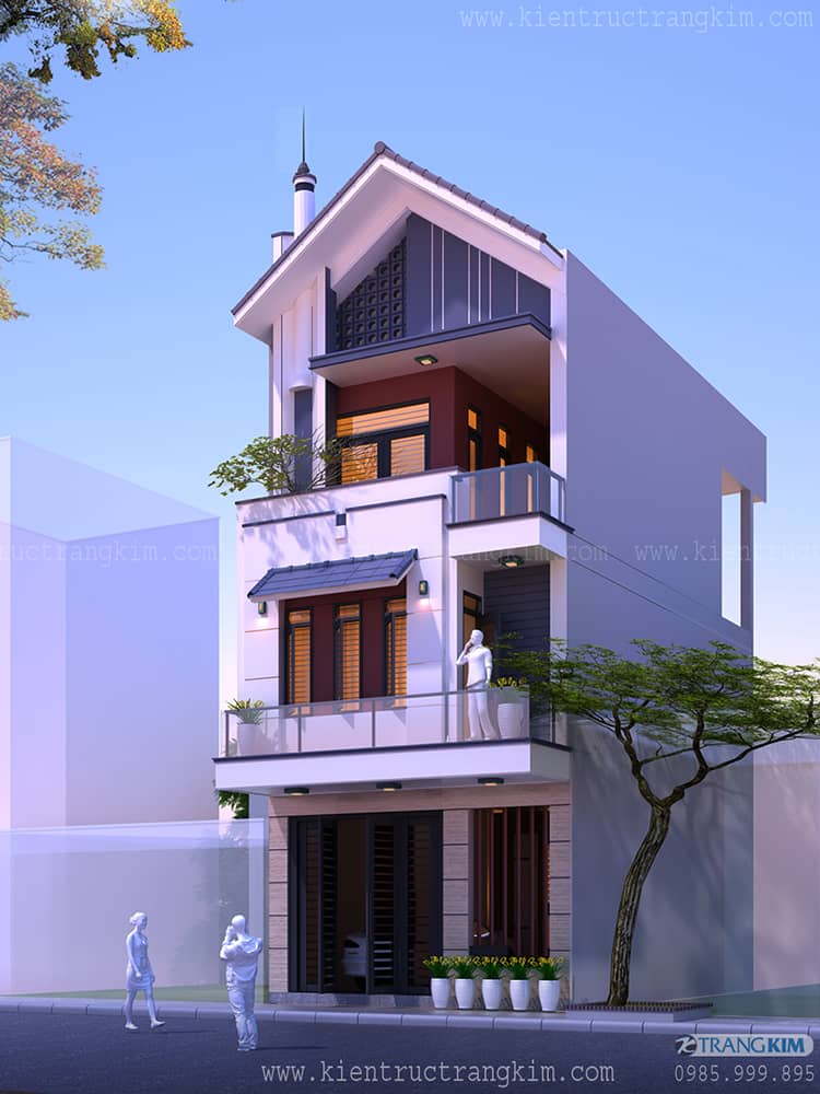 Hình ảnh phối cảnh thiết kế kiến trúc công trình 2 Thiết kế nhà ống 3 tầng diện tích 6m x10m