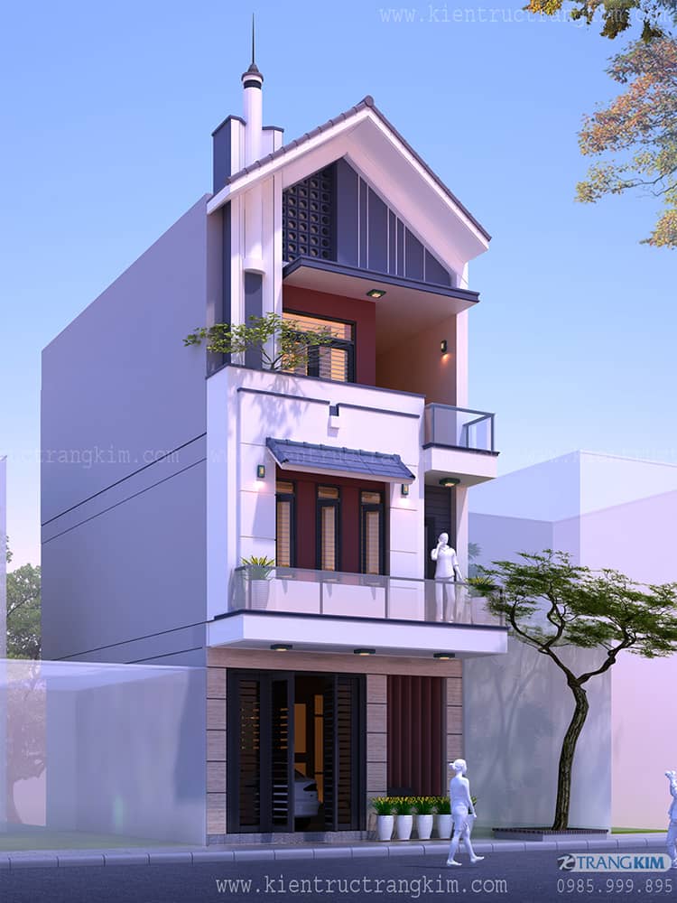Hình ảnh phối cảnh thiết kế kiến trúc công trình 3 Thiết kế nhà ống 3 tầng diện tích 6m x10m