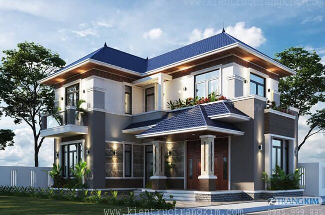 thiết kế biệt thự 2 tầng mái nhật hiện đại tại vân trì, hưng yên